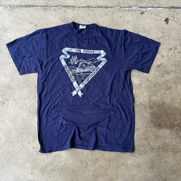 VINTAGE THE GREAT CANADIAN OUTDOORS BLUE SHIRT 90S LRG - Picture 1 of 5